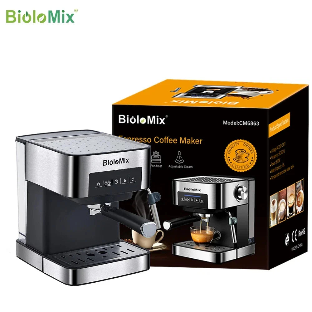 BioloMix Espresso-Kaffeemaschine - 20 Bar Cappuccino & Latte mit Milchaufschäumer