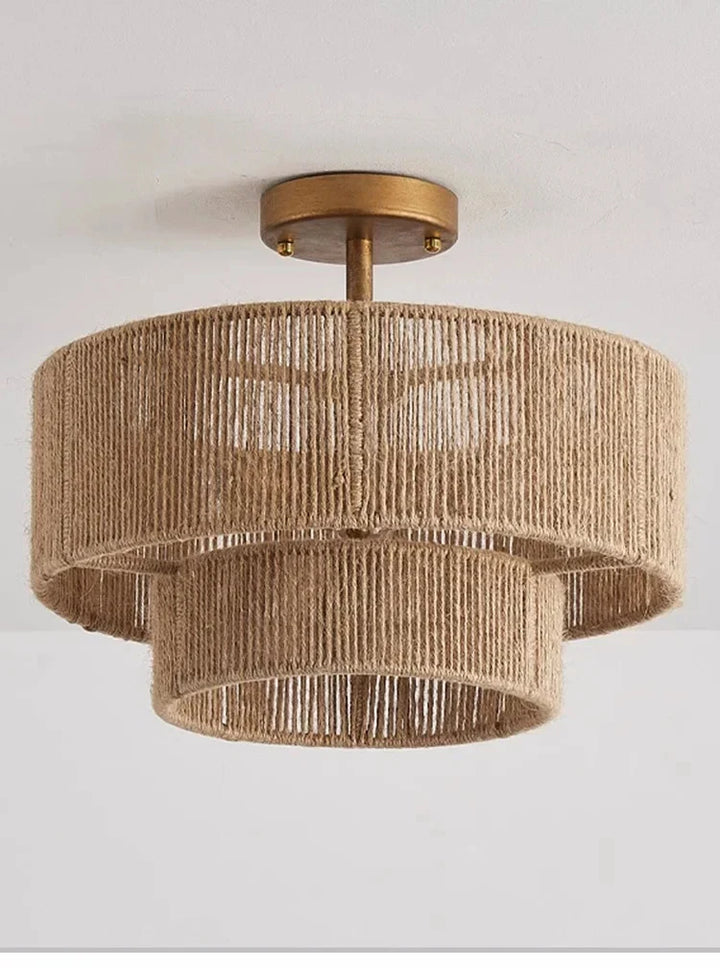 Minimalistische Wabi-Sabi Pendelleuchte - Retro Jute Rope LED Deckenleuchte